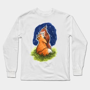 Foxes in Love Couple Watercolour Painting Long Sleeve T-Shirt